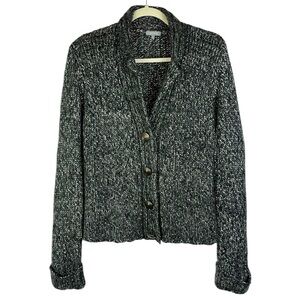 Per Una snap close long sleeve birdseye knit cardigan Sz L Gray